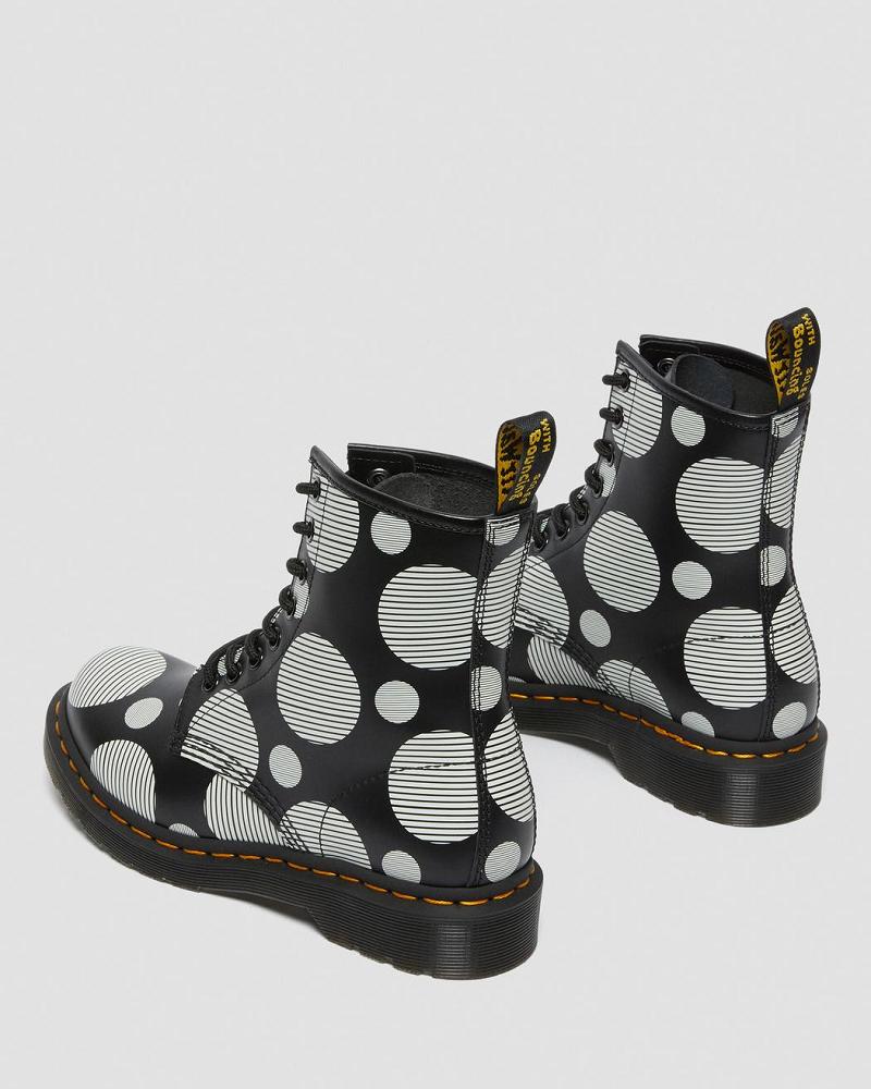 Black Women's Dr Martens 1460 Polka Dot Smooth Leather Lace Up Boots | CA 197BEX